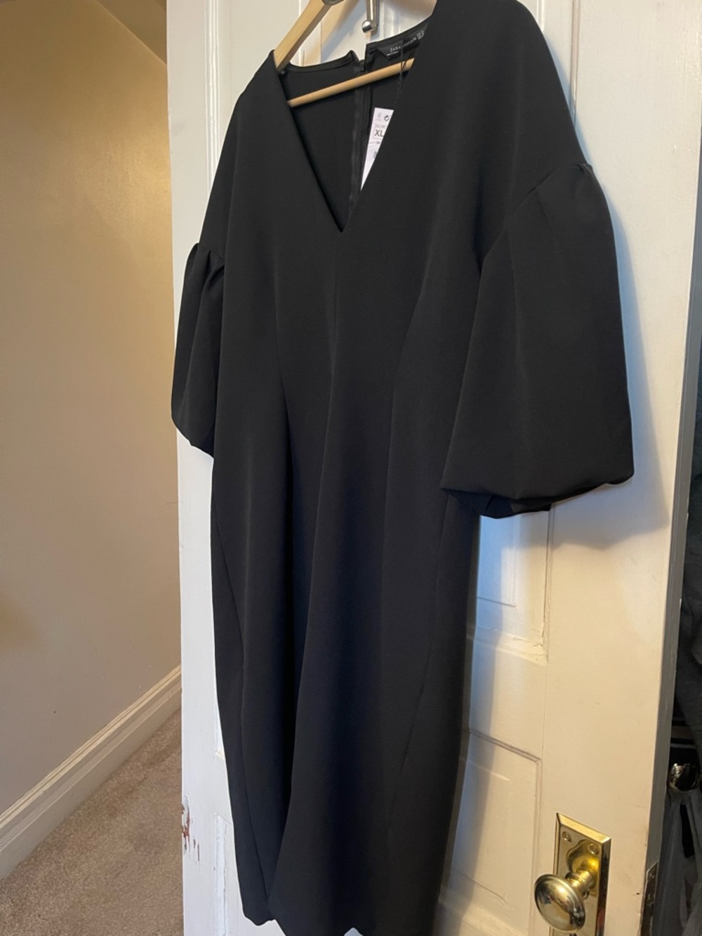 Zara NWT Elegant Black Long Timeless Flounce Sleeve Dress
